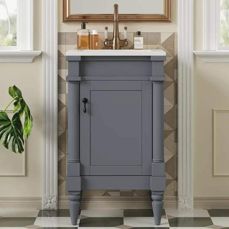 18-Inch Modern Bathroom Vanity with Sink, Freestanding Small Space Storage Cabinet, Single Sink with Adjustable Shelf for