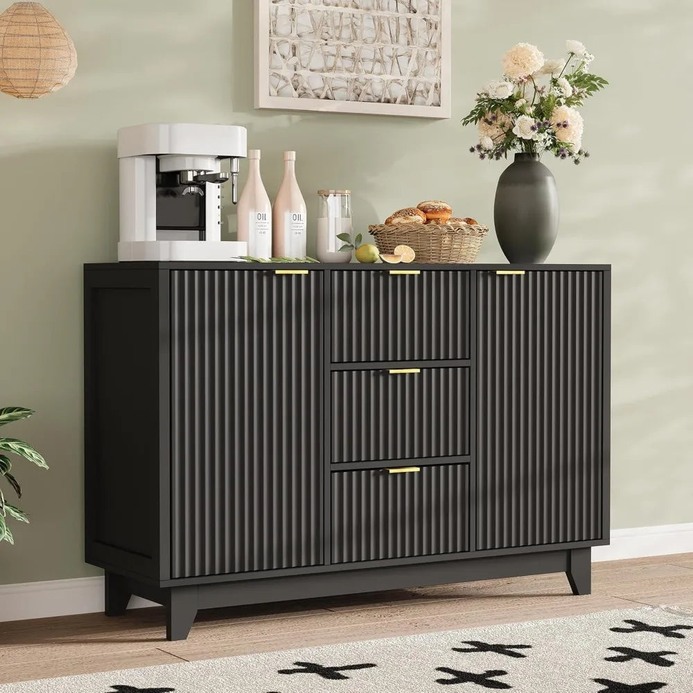 Modern 47.2 Wide Fluted Sideboard Buffet with 3 Drawers and 2 Doors Storage Cabinet