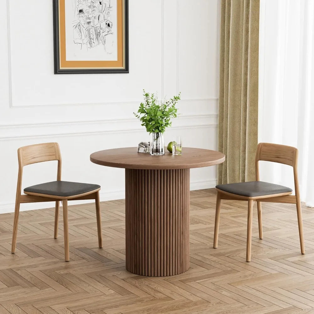 Modern 35.4 Rophefx Pedestal Dining Table for 2-4, Fluted Design Kitchen Table
