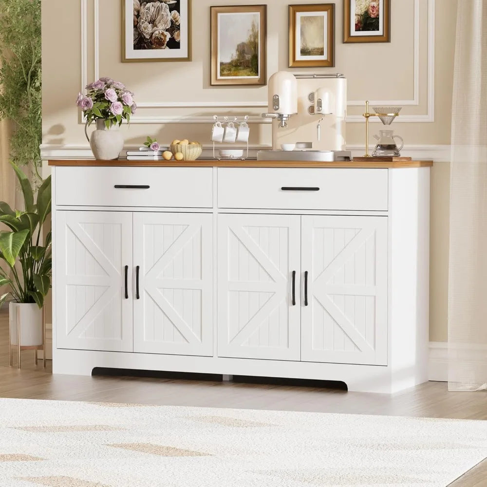 Modern Sideboard Buffet Cabinet with Storage, Farmhouse Kitchen Cabinet Buffet Table with Doors and Drawers, for Dining