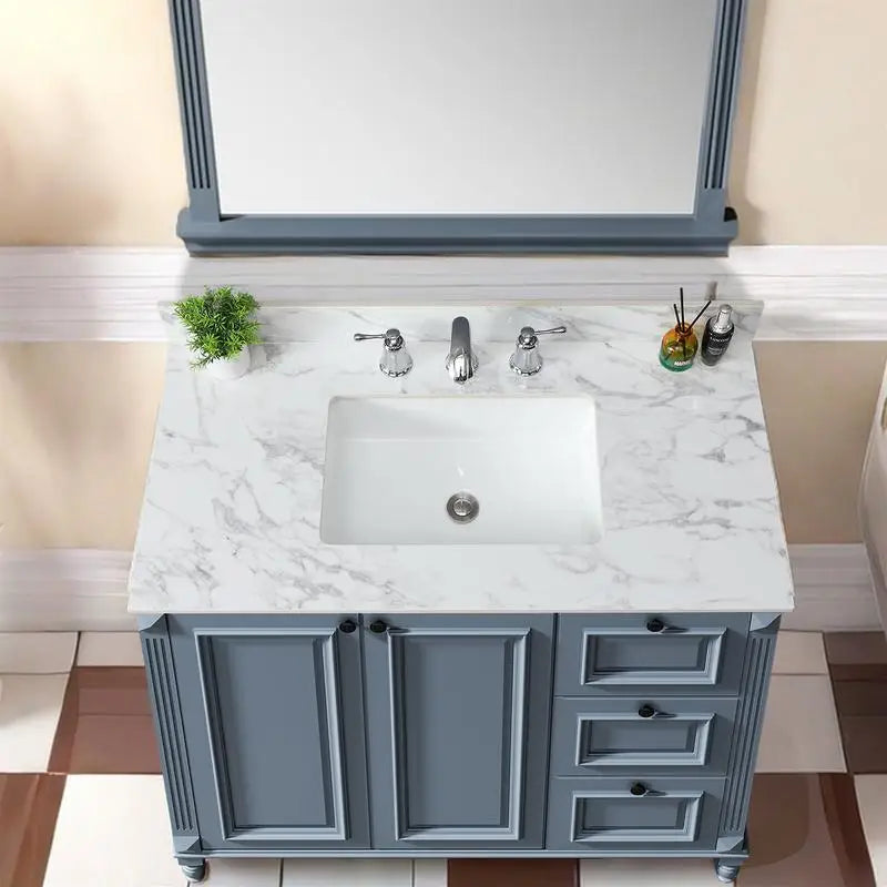 43"x22" Bathroom Vanity Top, Sintered Stone Carrara White Sink Top with Rectangular Undermount Ceramic Sink and Vanity