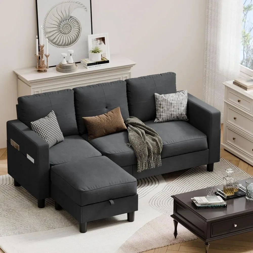 Convertible Sectional Couches for Living Room,L-Shaped Couch 3 Seat Sectional Sofa Set with Polyester Fabric and Movable