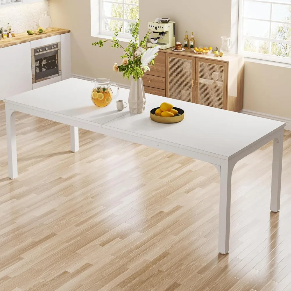 White Dining Table for 6-8 Person, 78-Inch Large Long Rectangle Kitchen Dinner Table for Dining Room, 78.7 x 27.5 x 2