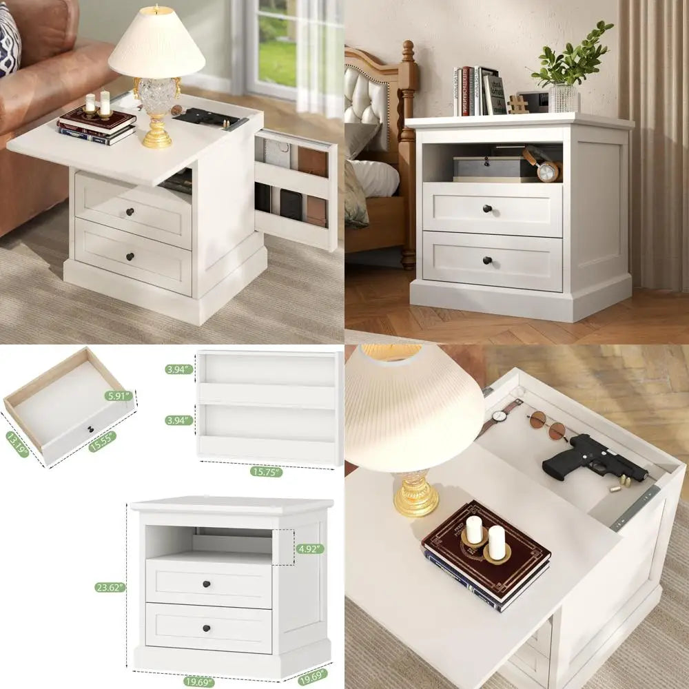 bedroom furniture: dual drawer nightstand with secret compartment and open shelf
