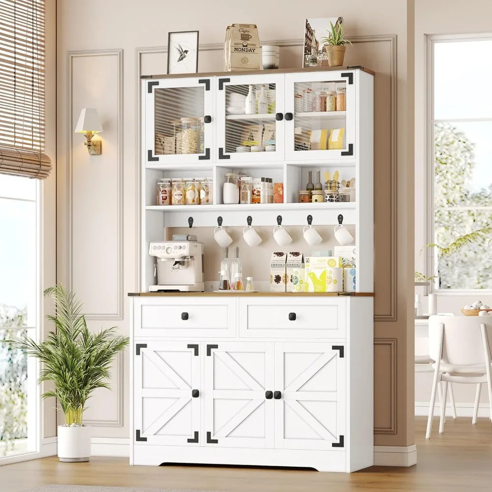 71" Kitchen Pantry, Modern Kitchen Hutch Cabinet with Storage and Microwave Stand, Farmhouse Tall Pantry Cabinets with Counterto